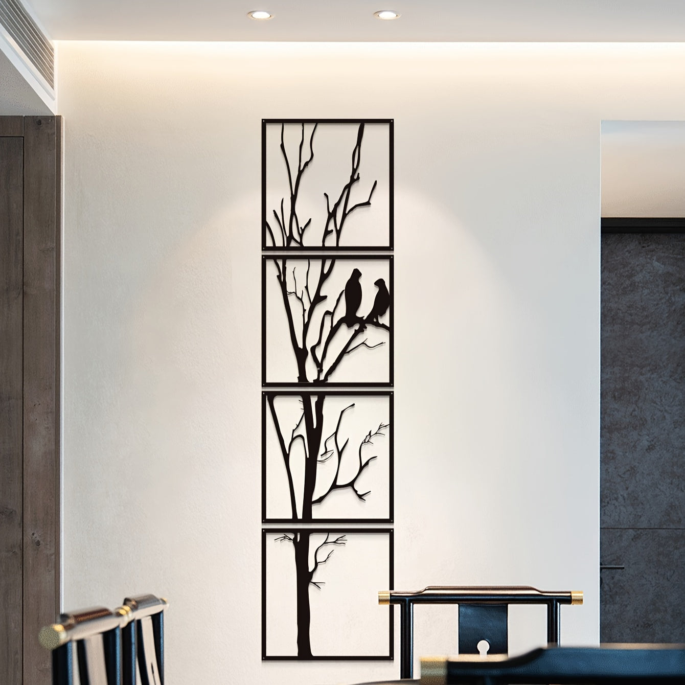 4pcs/set Bird Branch Wall Art Decor, Large Black Metal Wall Decoration, Dining Room, Bedroom, Living Room, Study Room, Office Wall Decoration, Indoor And Outdoor Wall Decoration, Holiday Gift