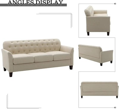 2-Piece Sofa and Chair Set, Including 3-Seater Sofa Couch & Sofa Chair, Modern Button-Tufted Upholstered Living Room Furniture S