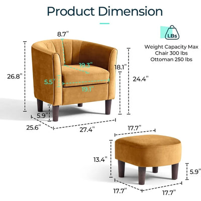Accent Chair With Ottoman Modern Barrel Chair Comfy Armchair Reading Chair With Footrest Chairs for Living Room Furniture Home