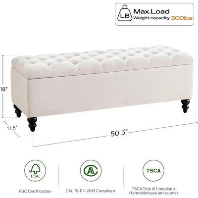 HUIMO Ottoman with Storage, 51-inch Storage Ottoman Bench with Button-Tufted, Bedroom Bench Safety Hinge Ottoman
