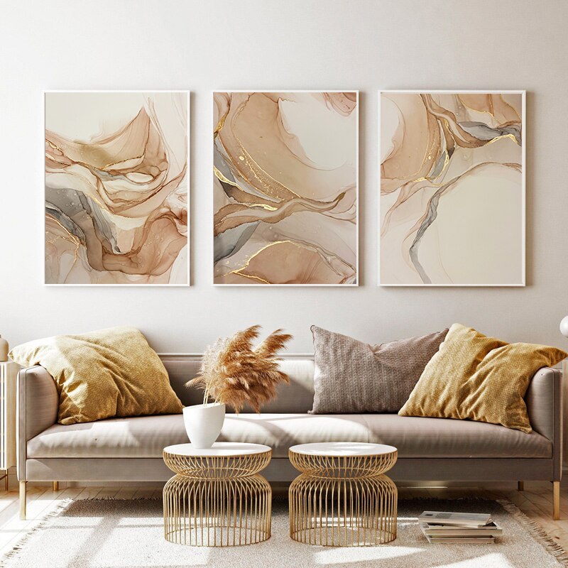 Beige Marble Poster Canvas Painting Nordic Modern Fashion Abstract Gold Luxury Home Decor Wall Art Print for Living Room Picture