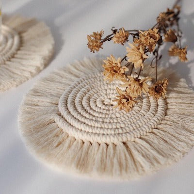 Macrame Cotton Braid Coasters, Handmade - crib360