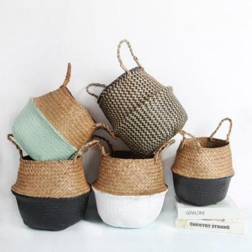 Seagrass Basket, Handmade Decorative Storage - crib360