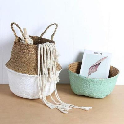 Seagrass Basket, Handmade Decorative Storage - crib360