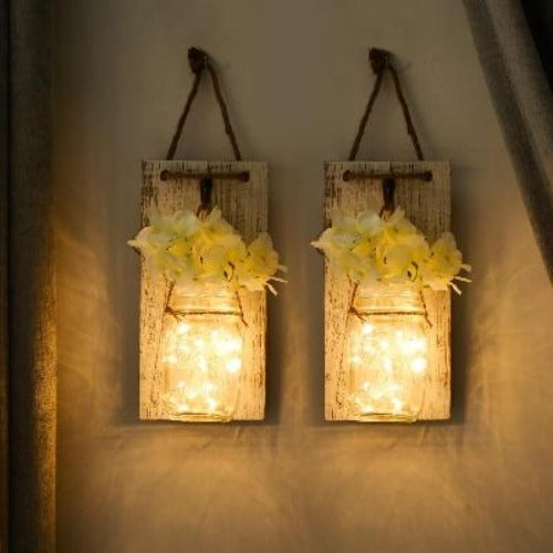Rustic Mason Jar Wall Sconces with LED Lights - crib360