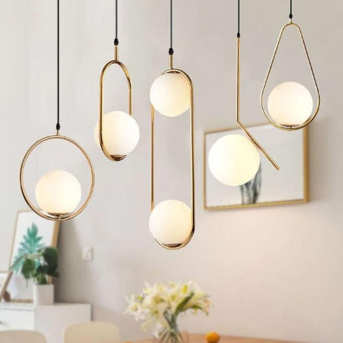 Nordic Glass Ball Pendant Lights Vintage Hoop Gold Modern LED Hanging Lamp for Living Room Home Loft Industrial Decor Luminaire - crib360