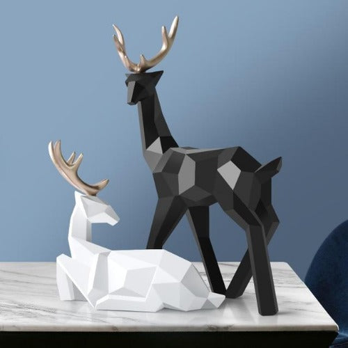 Statue Deers Sculpture Resin Reindeer Decoration Nordic Home Decor Statues Deer Figurines Modern Decoration Tabletop Ornament - crib360