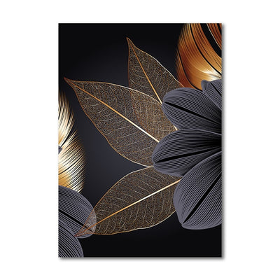 Black Golden Plant Leaf Canvas Poster Print Modern Home Decor Abstract Wall Art Painting Nordic Living Room Decoration Picture - crib360