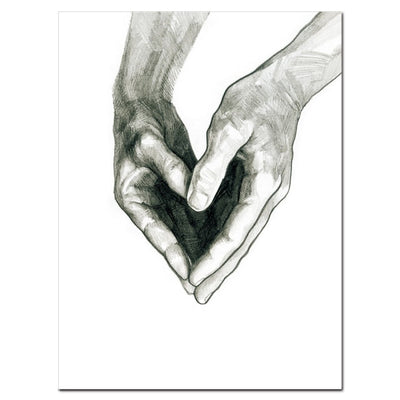 Black and White Love Holding Hands Canvas Painting Wall Art Pictures Nordic Posters And Prints  Living Room Corridor Home Decor