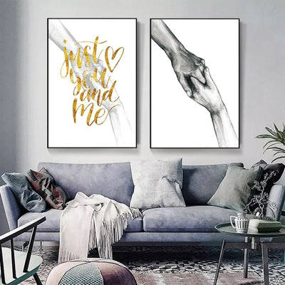 Black and White Love Holding Hands Canvas Painting Wall Art Pictures Nordic Posters And Prints  Living Room Corridor Home Decor