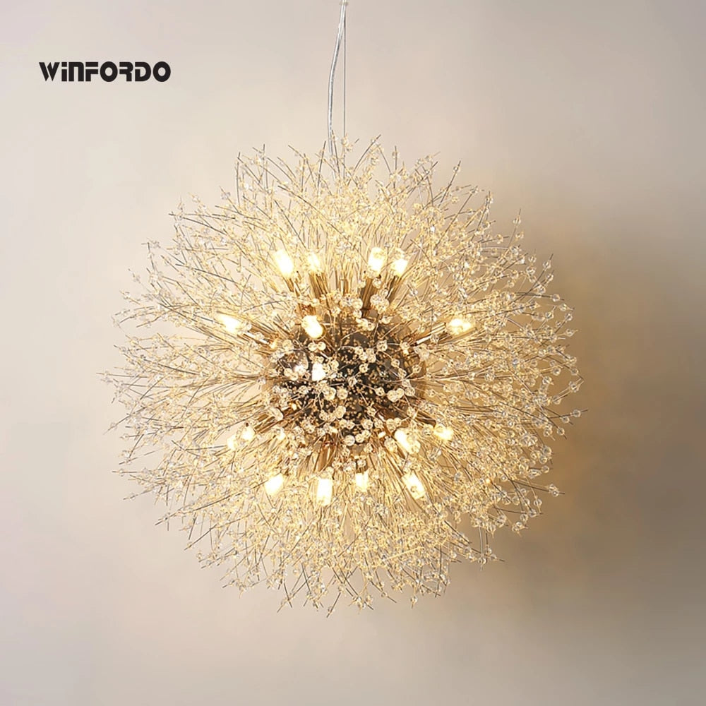 2021 Modern Crystal Dandelion Chandelier Lighting Pendant Lamp For Living Room Dining Room Home Decoration WF-P40GD Winfordo - crib360