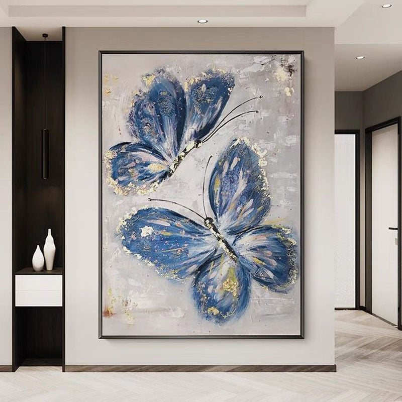 Pure Hand-painted Gold Foil Butterfly Oil Painting Modern Home Living Room Decoration Canvas Wall Picture Gold Art New Design - crib360