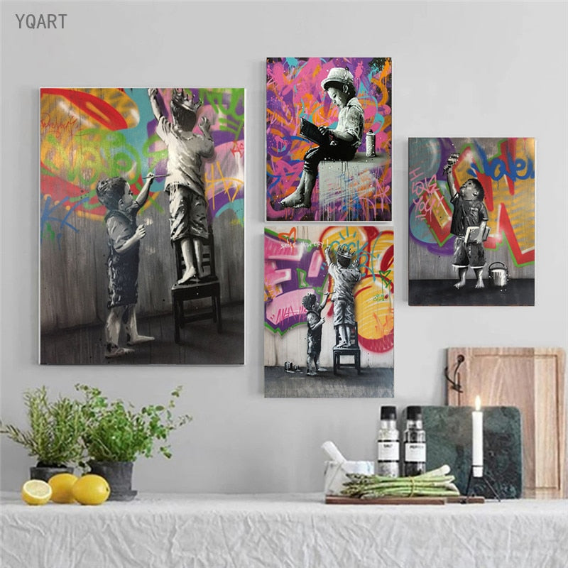 Graffiti Street Artwork Canvas Paintings Abstract Kids Wall Art Pictures Home Decor Bansky Art Posters and Prints for Hone Decor - crib360