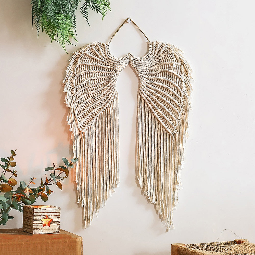 Macrame Angel Wings Wall Hanging Handmade Woven Macrame  Tapestry Bohemian Art Home Room Decoration Nursery Decor Gift
