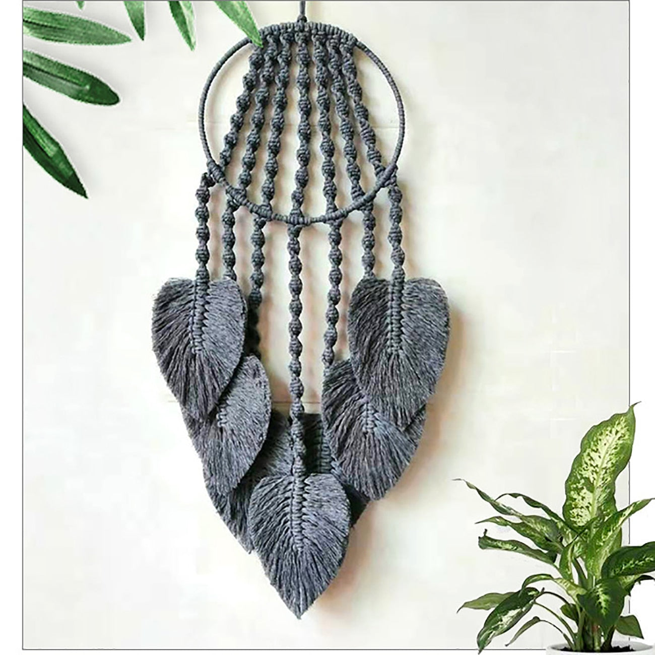Macrame Wall Hanging Leaf Tapestry Nordic Bohemian Tassel Cotton Rope Tapestries Home Living Room Bedroom Headboard Decoration
