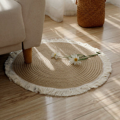 Natural Jute Carpet Japanese Style Round Rug Hand-Made Rattan Grass Area Rugs Sofa Floor Mats for Bedroom Living Room